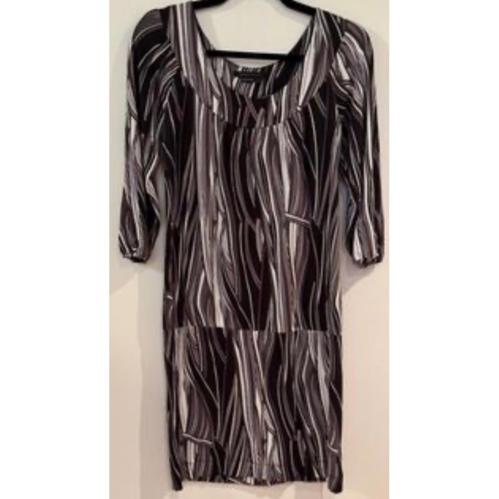 BCBGMAXAZRIA Abstract Graphic Print Drop Waist Mini Dress Black Grey‎ White XS